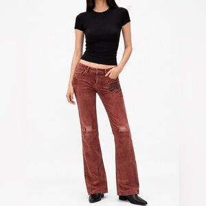 Vintage GENUINE Y2K Free People Corduroy Pants 26 Low Rise Patchwork Boho RARE